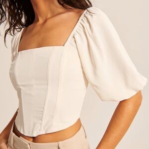 NWT Abercrombie Puff Sleeve Corset Squareneck Top, Black, sz Small